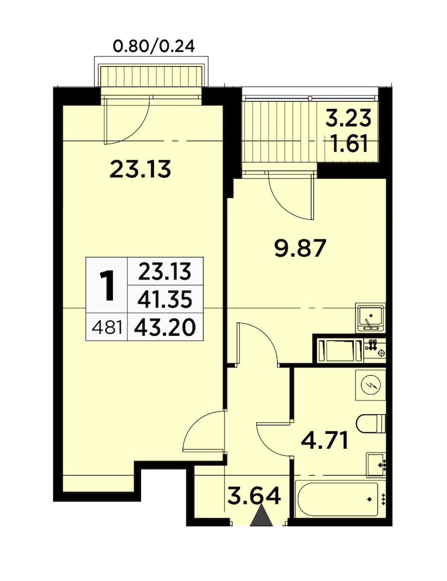 1-комнатная квартира 43.2 м², 13/14 эт., ЖК «GloraX City Zanevsky»